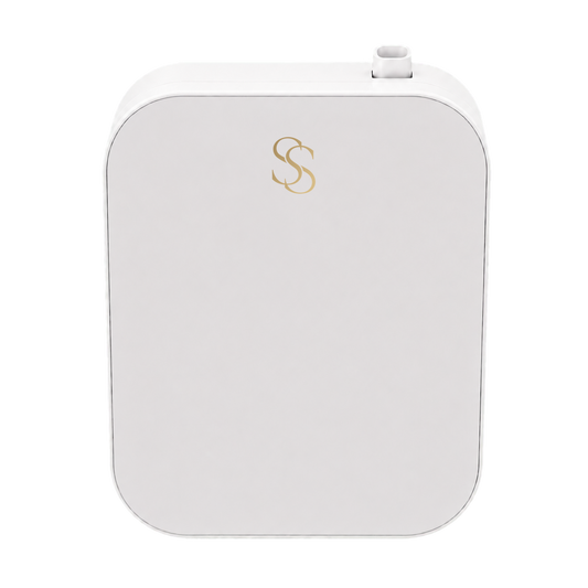 Wall Diffuser in white with gold SS logo, front view